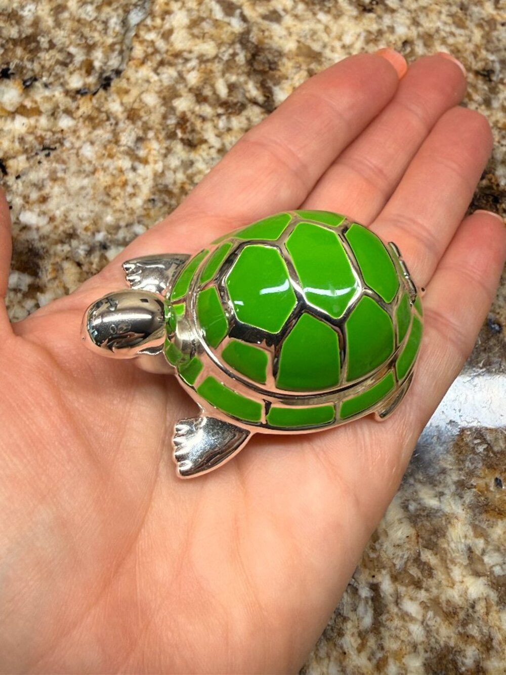 Green Enamel Cute Turtle Trinket Box/Holder Reed and Barton